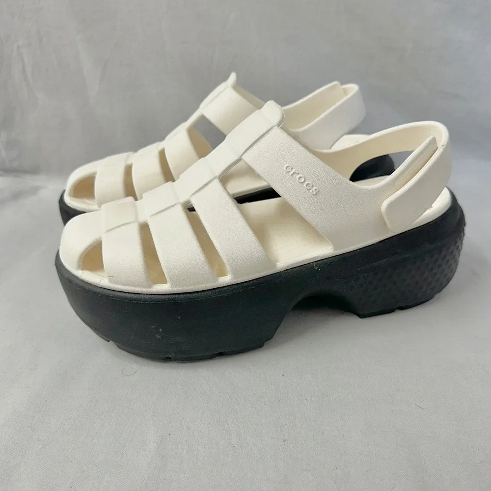 Crocs‎ Stomp Fisherman Sandals in Chalk Sandals Womens 9 Chunky Platform Caged